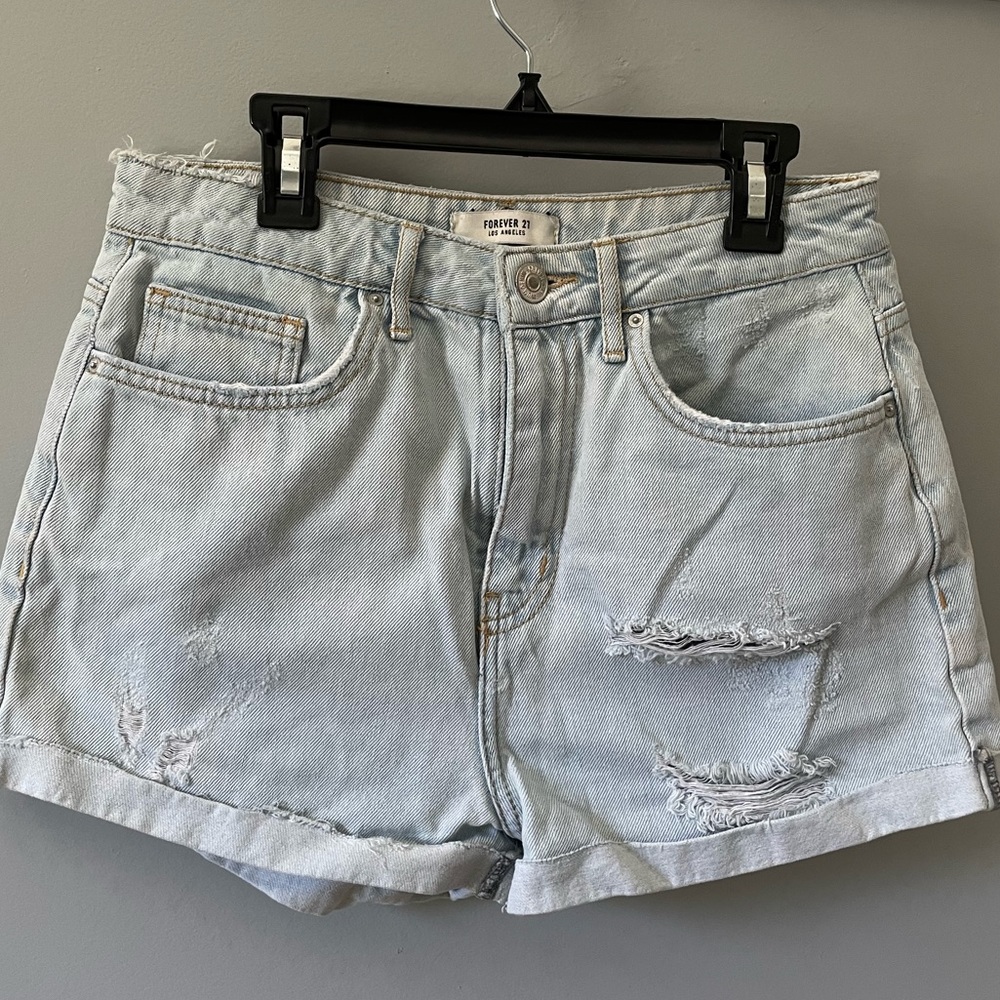 Light wash high waisted denim shorts